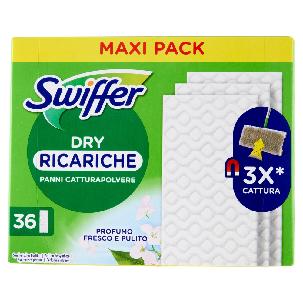 Swiffer Panni Catturapolvere per Scopa Swiffer Profumo Fresco e Pulito - Ricarica 36 Panni